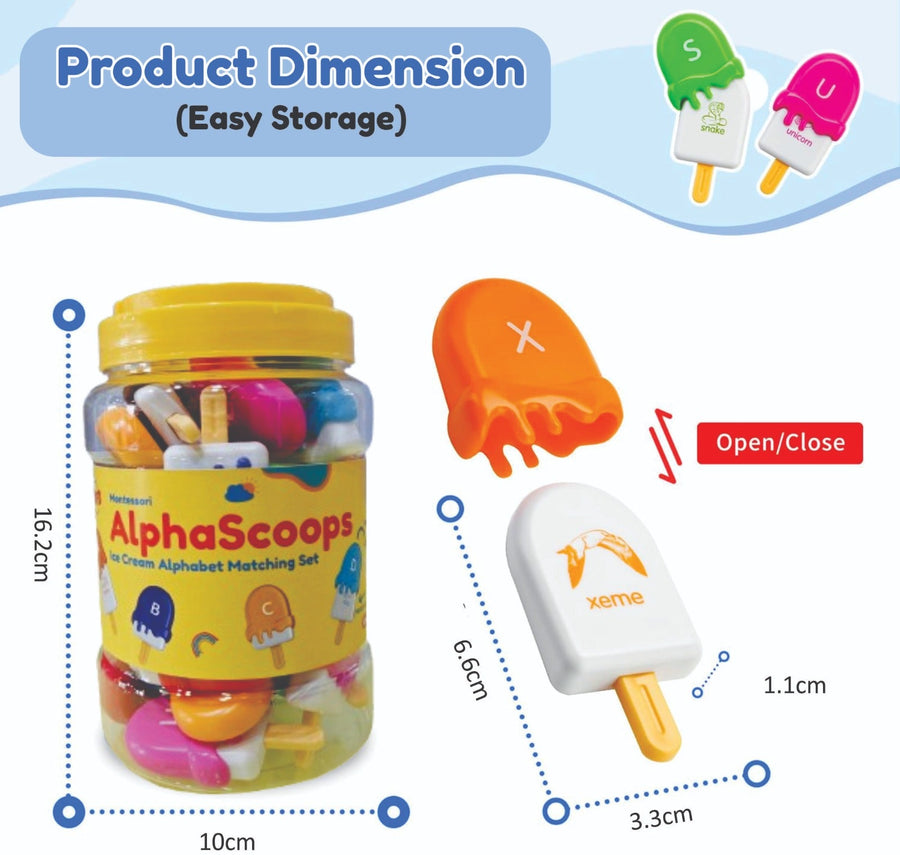 Alpha Scoops Ice Cream Montessori Alphabet Matching Game (52 pcs)-Learning & Education-Open Ended-Toycra