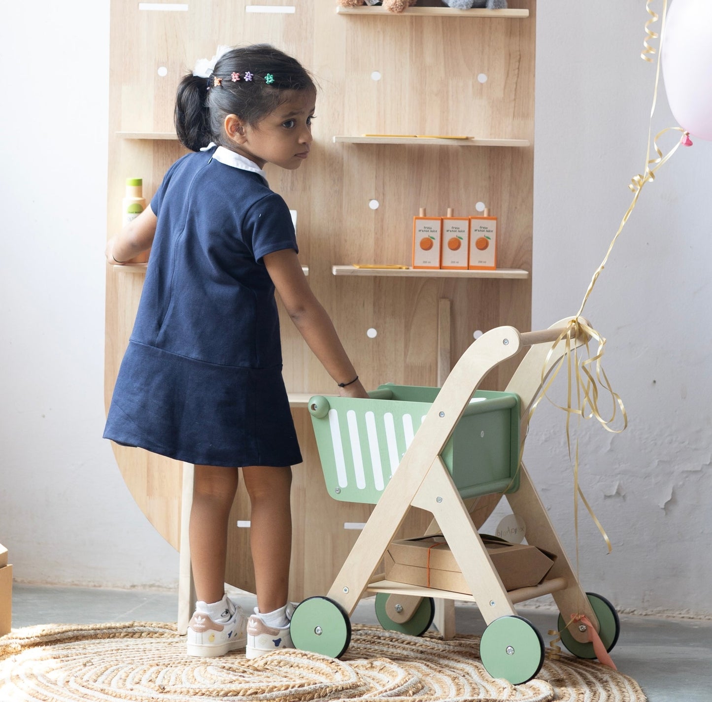 Playbox Shop 'N' Roll - Educational Wooden Toy Role Play Grocery Store Shopping Trolley | Boys Or Girls Pretend Play Supermarket Playset (Unassemble)
