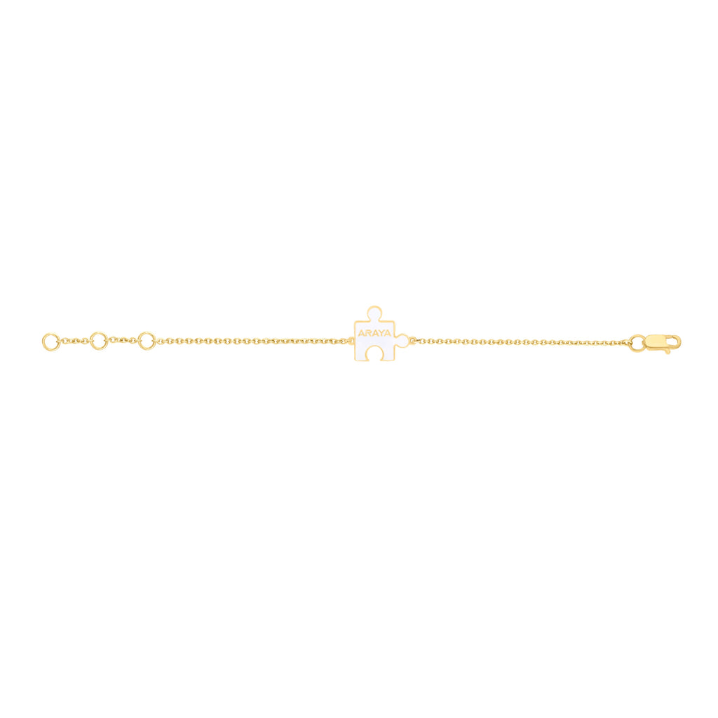 Personalised Baby Puzzle Enamel Chain Bracelet - Off White Enamel