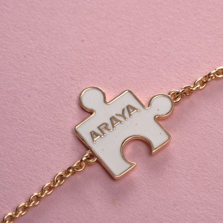 Personalised Baby Puzzle Enamel Chain Bracelet - Off White Enamel