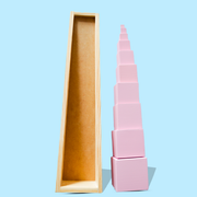 Playbox Wooden Montessori Pink Tower Square Blocks Toy Set for Toddler & Kids Baby Toys