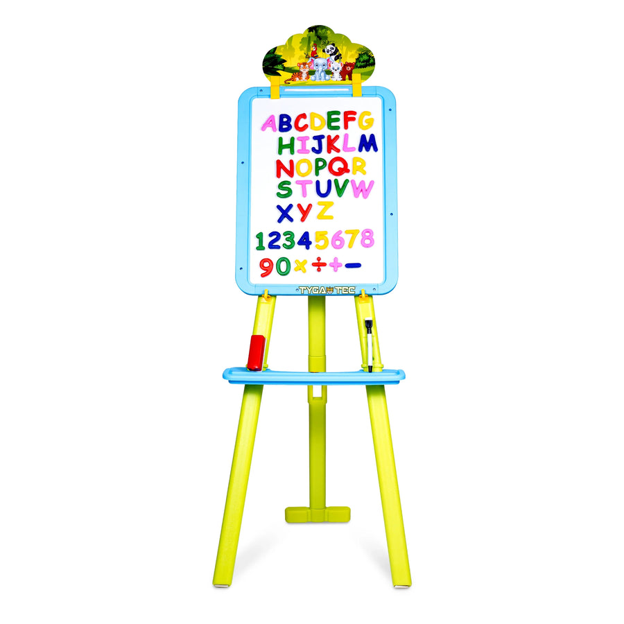 Tygatec Adjustable Easel White Board for Kids and Classrooms – Lightweight, Whiteboard Stand with Height Adjustment, Magnetic Surface, Includes Magnetic Alphabets and Numbers, Portable Design for All Ages (Green)