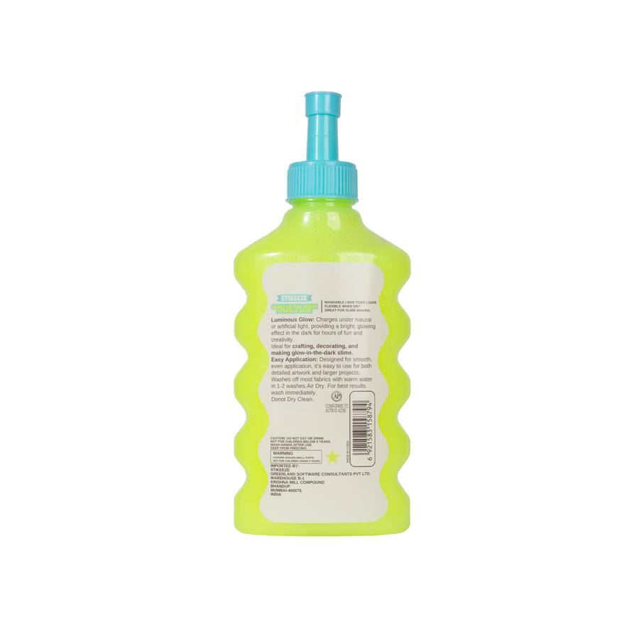Stikeeze Glow in the Dark Sparkly Glue | Neon Yellow | 177ML