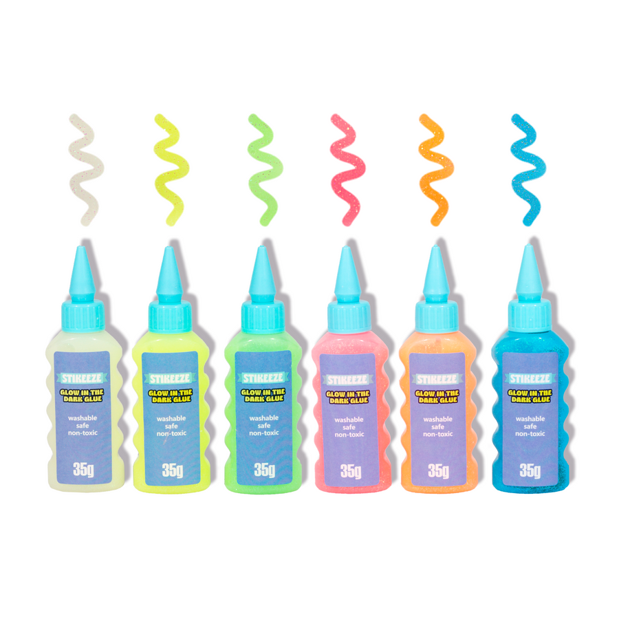 Stikeeze Glitter Glow in the Dark Glue | Set of 6 | 35gms