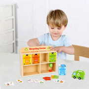 Playbox Tiny Trash Hub | Reduce & Reuse Recycling Center Playset | Wooden Green Garbage Truck Toy and Sorting Bins | Safe, Natural Materials for Environmental Learning, Fine Motor Skills, and Play