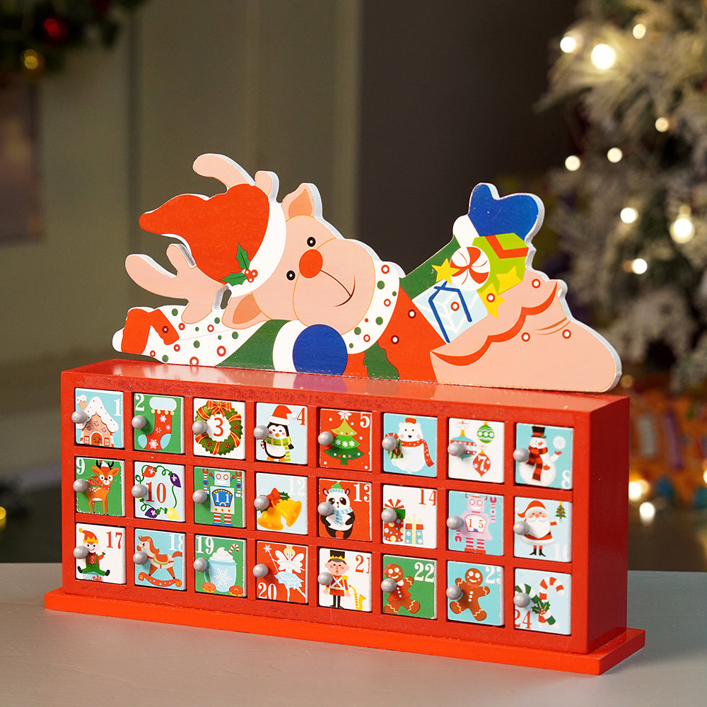 24days Deer on Roof Block shaped wooden advent Calendar for christmas