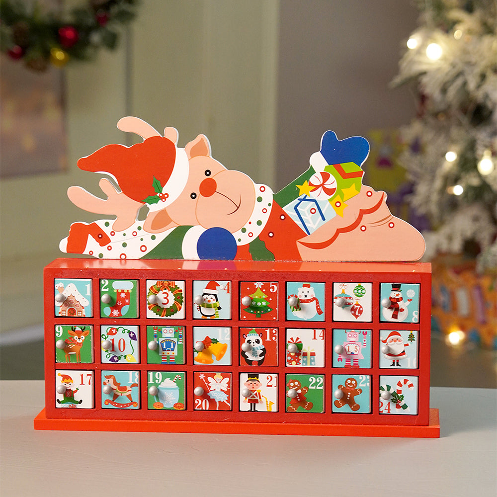 24days Deer on Roof Block shaped wooden advent Calendar for christmas