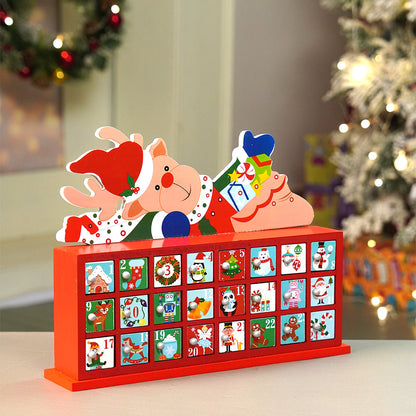 24days Deer on Roof Block shaped wooden advent Calendar for christmas
