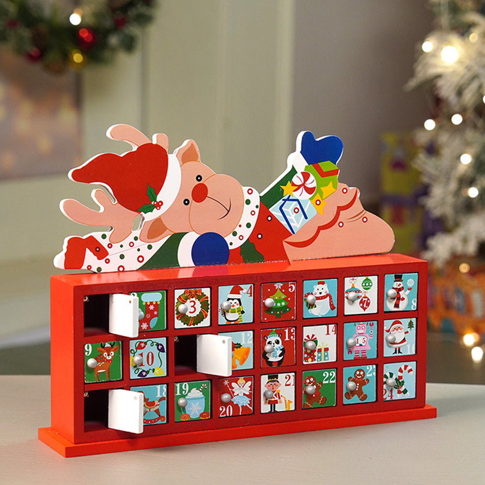 24days Deer on Roof Block shaped wooden advent Calendar for christmas