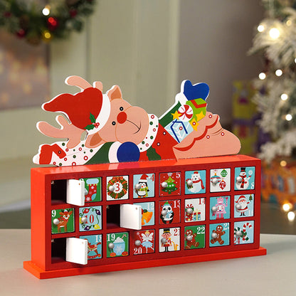 24days Deer on Roof Block shaped wooden advent Calendar for christmas