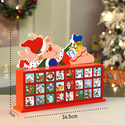 24days Deer on Roof Block shaped wooden advent Calendar for christmas