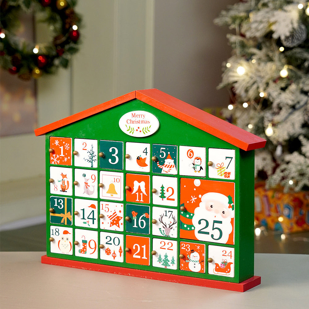 25days Green home shaped wooden advent Calendar for christmas