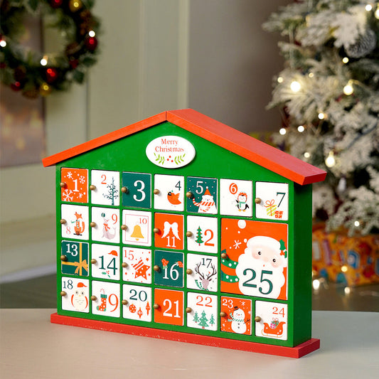 25days Green home shaped wooden advent Calendar for christmas