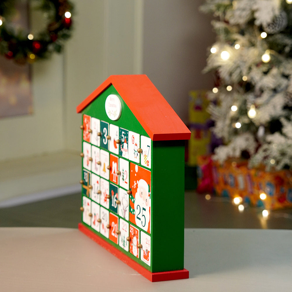 25days Green home shaped wooden advent Calendar for christmas