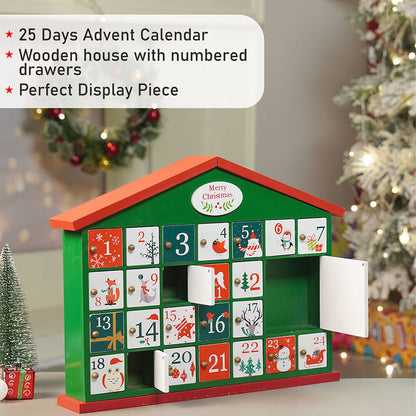 25days Green home shaped wooden advent Calendar for christmas