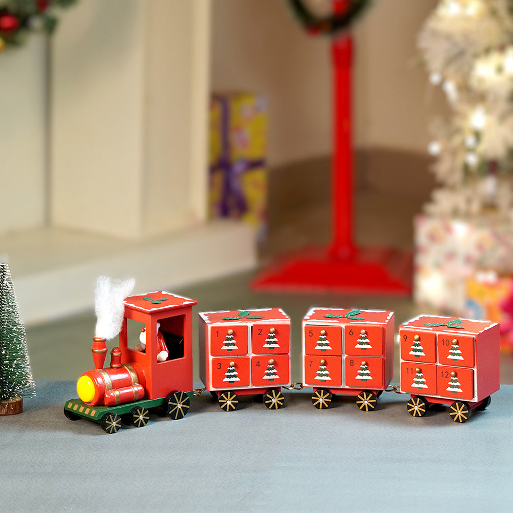 24days Red Bogie Train shaped wooden advent Calendar for christmas