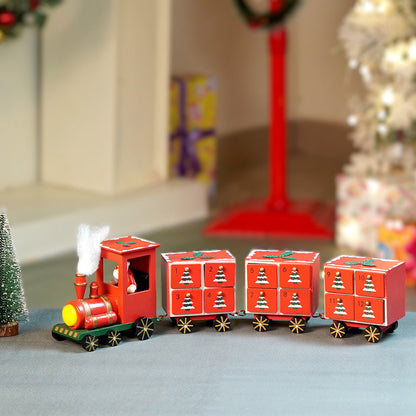 24days Red Bogie Train shaped wooden advent Calendar for christmas