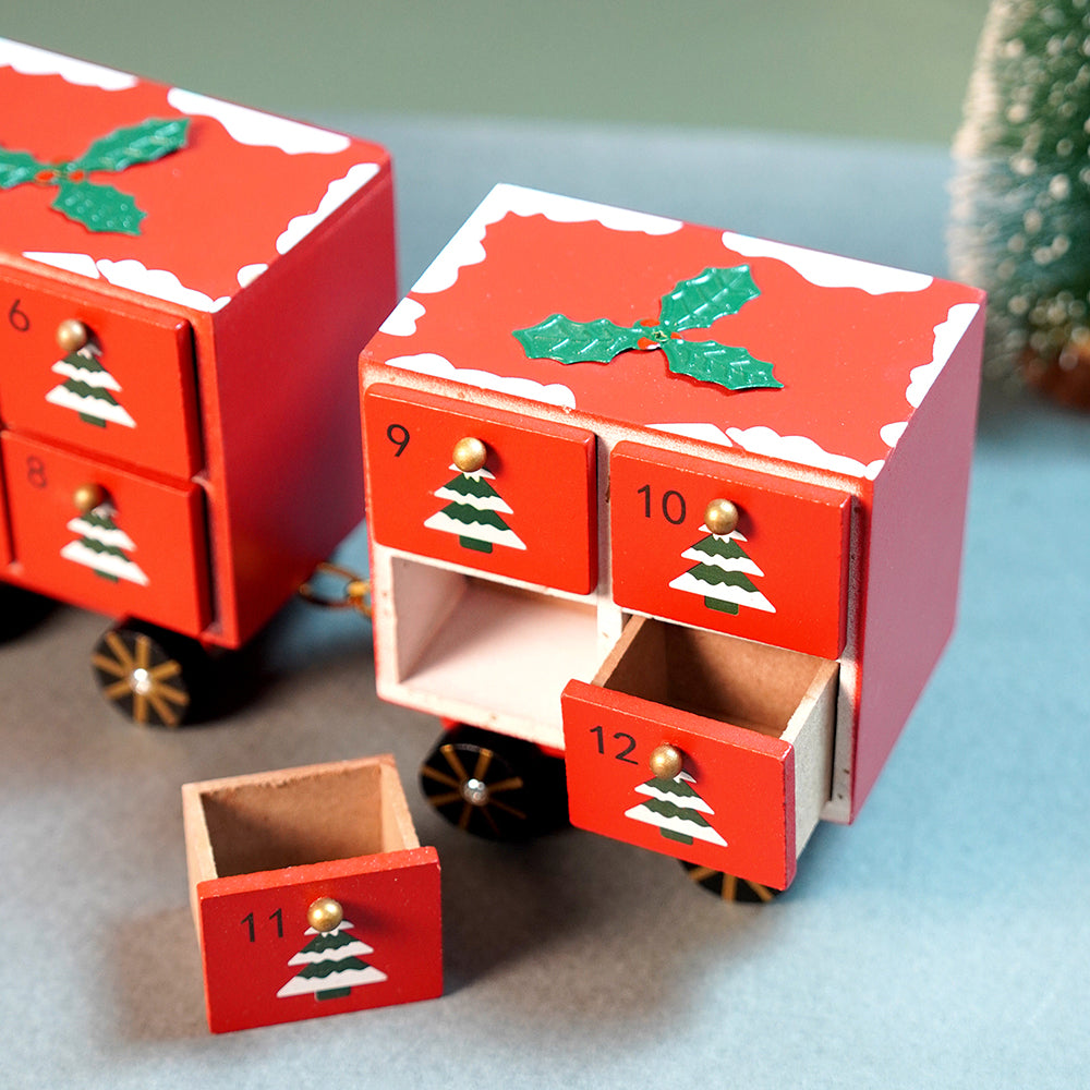 24days Red Bogie Train shaped wooden advent Calendar for christmas