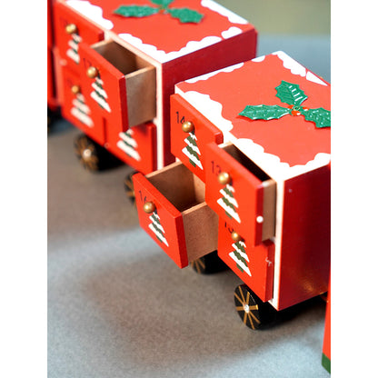 24days Red Bogie Train shaped wooden advent Calendar for christmas