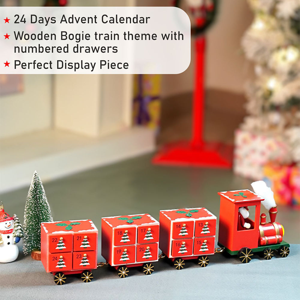 24days Red Bogie Train shaped wooden advent Calendar for christmas