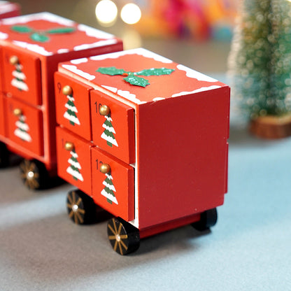 24days Red Bogie Train shaped wooden advent Calendar for christmas