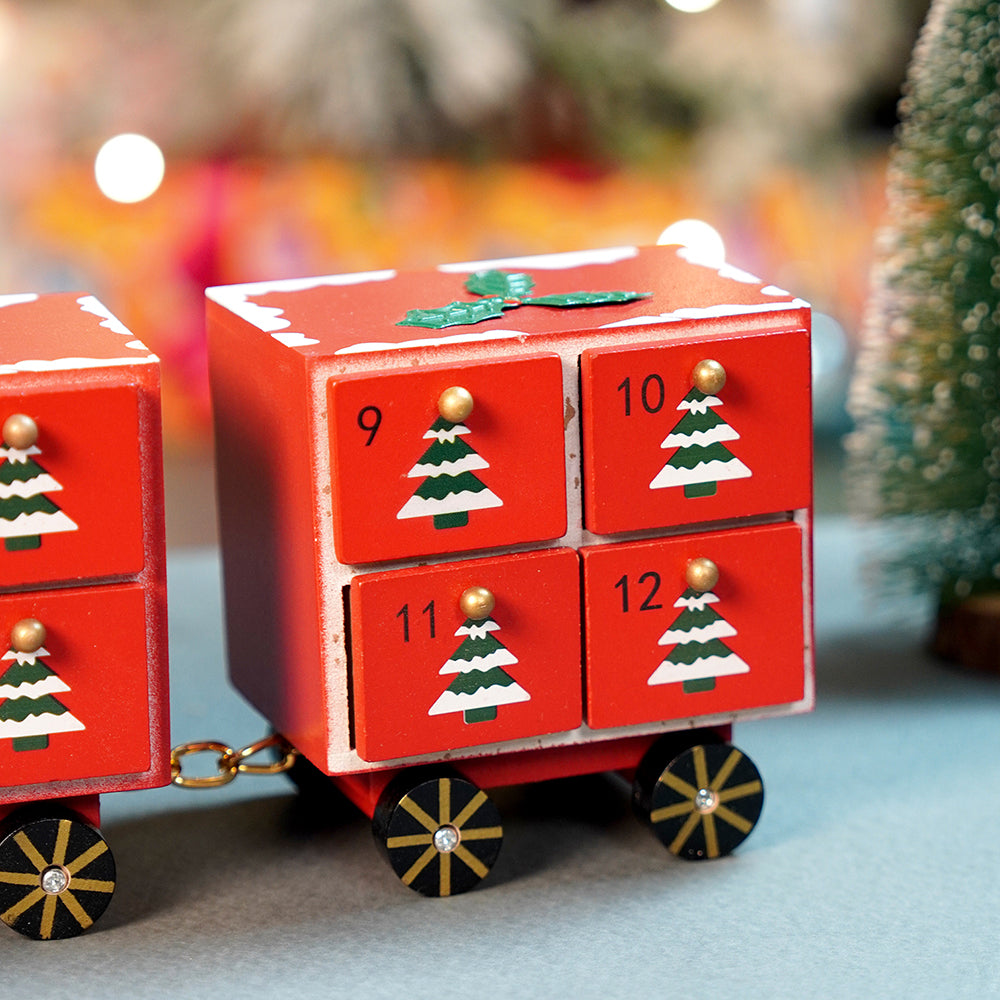 24days Red Bogie Train shaped wooden advent Calendar for christmas