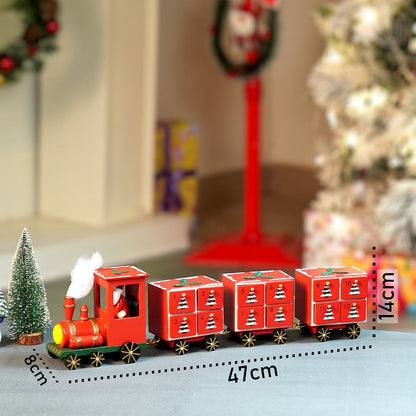 24days Red Bogie Train shaped wooden advent Calendar for christmas