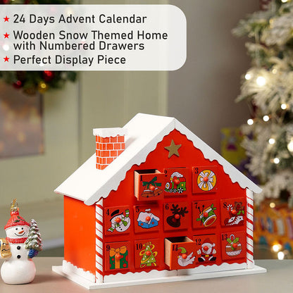 24days Red Snow Home shaped wooden advent Calendar for christmas