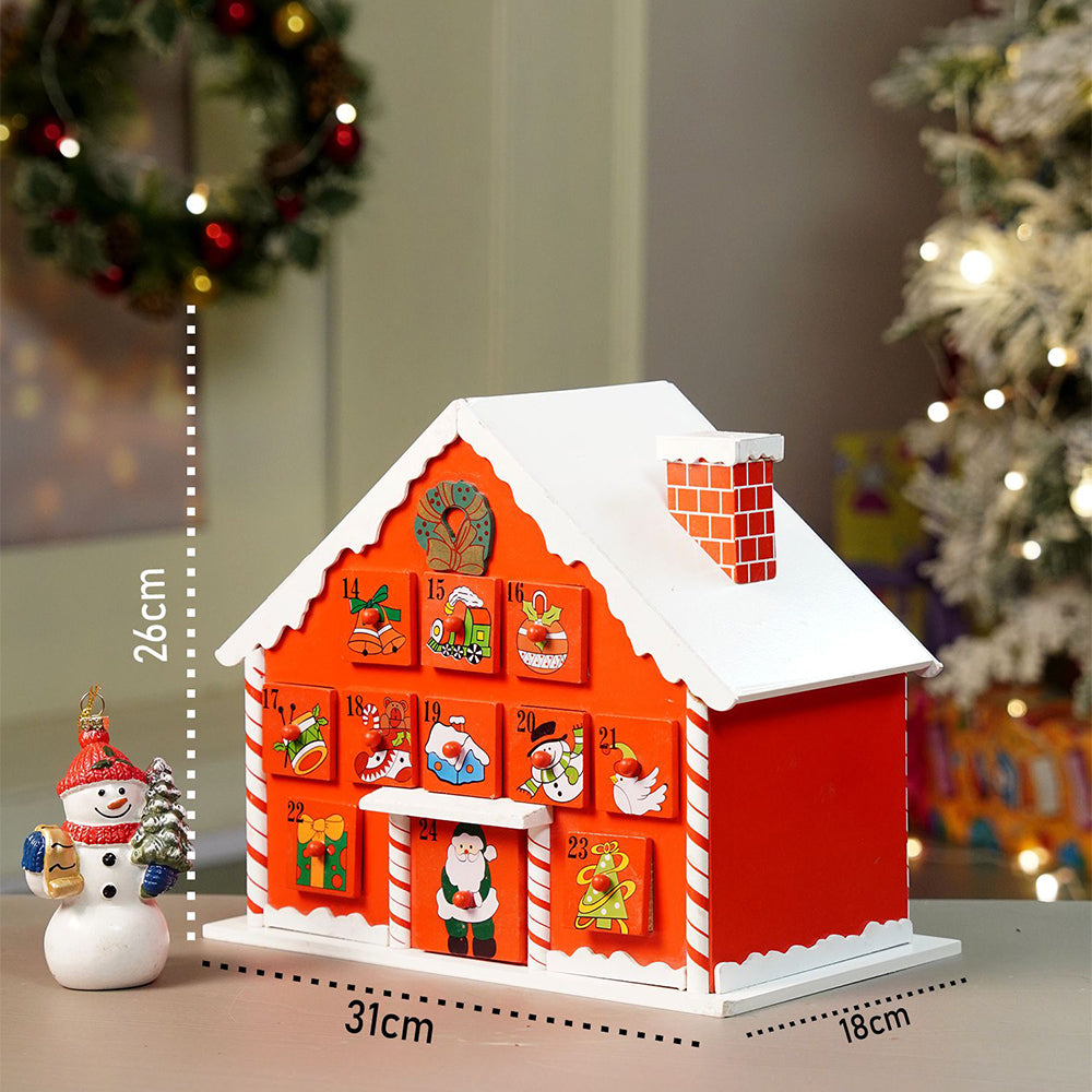 24days Red Snow Home shaped wooden advent Calendar for christmas