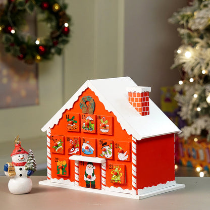 24days Red Snow Home shaped wooden advent Calendar for christmas