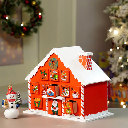 24days Red Snow Home shaped wooden advent Calendar for christmas