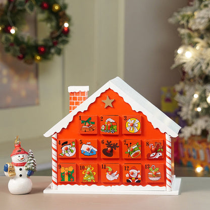 24days Red Snow Home shaped wooden advent Calendar for christmas