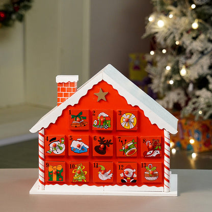 24days Red Snow Home shaped wooden advent Calendar for christmas