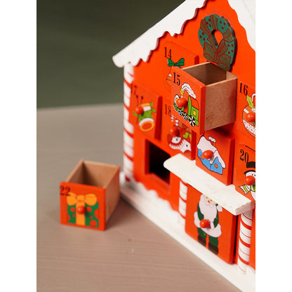 24days Red Snow Home shaped wooden advent Calendar for christmas