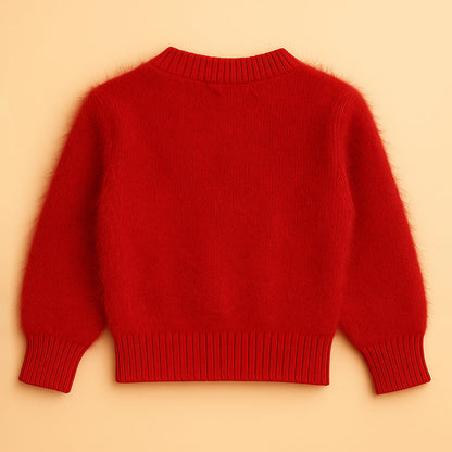 2 Pcs Red 3Flower Sweater Top & Flare Pant, Winterwear set for Girls