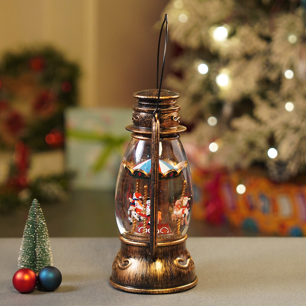 Antique Look Lantern Carousel with Musical Glitter Water Light, Christmas Home Décor