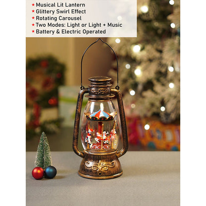 Antique Look Lantern Carousel with Musical Glitter Water Light, Christmas Home Décor