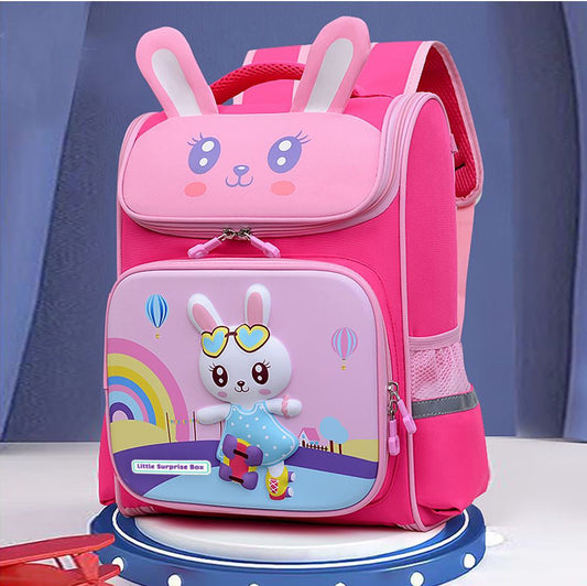 Little Surprise Box, Dual Pink 2d Pop Rabbit School Backpack for Kids ,5yrs - 8 yrs