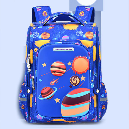 Little Surprise Box, Blue 2d Pop Space Planets School Backpack for Kids, 6yrs - 10yrs