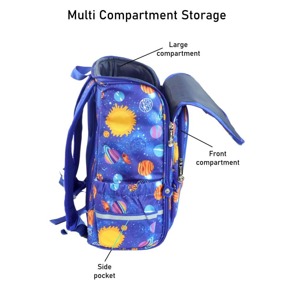 Little Surprise Box, Blue 2d Pop Space Planets School Backpack for Kids, 6yrs - 10yrs