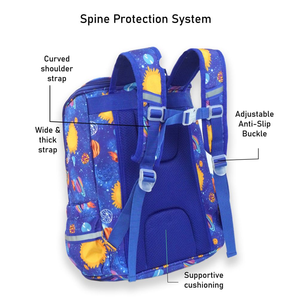 Little Surprise Box, Blue 2d Pop Space Planets School Backpack for Kids, 6yrs - 10yrs