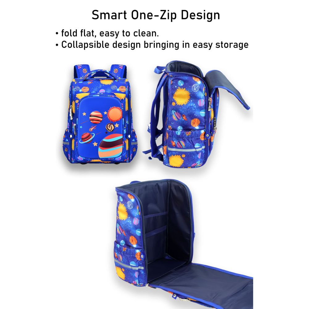 Little Surprise Box, Blue 2d Pop Space Planets School Backpack for Kids, 6yrs - 10yrs