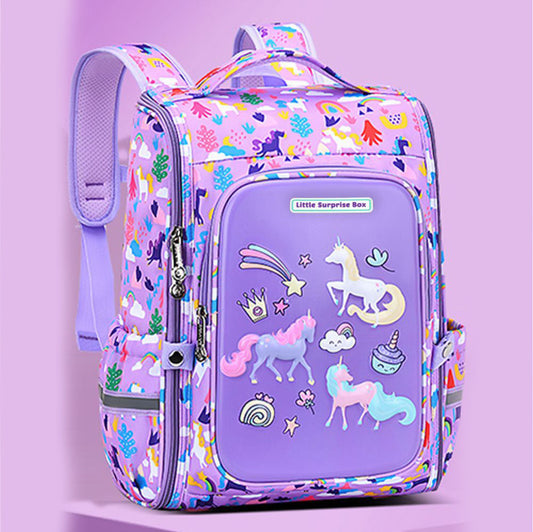 Little Surprise Box, Purple 2d Pop Unicorn Garden School Backpack for Kids, 6yrs - 10yrs