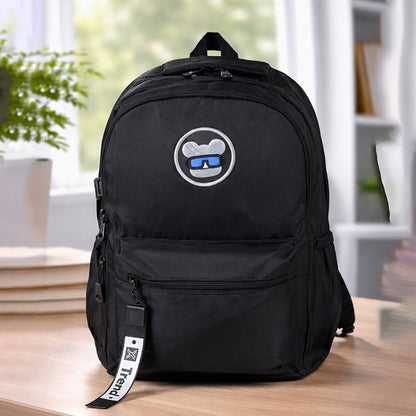 Solid Black Ted Glasses Badge School Backpack for Older Kids & Teens