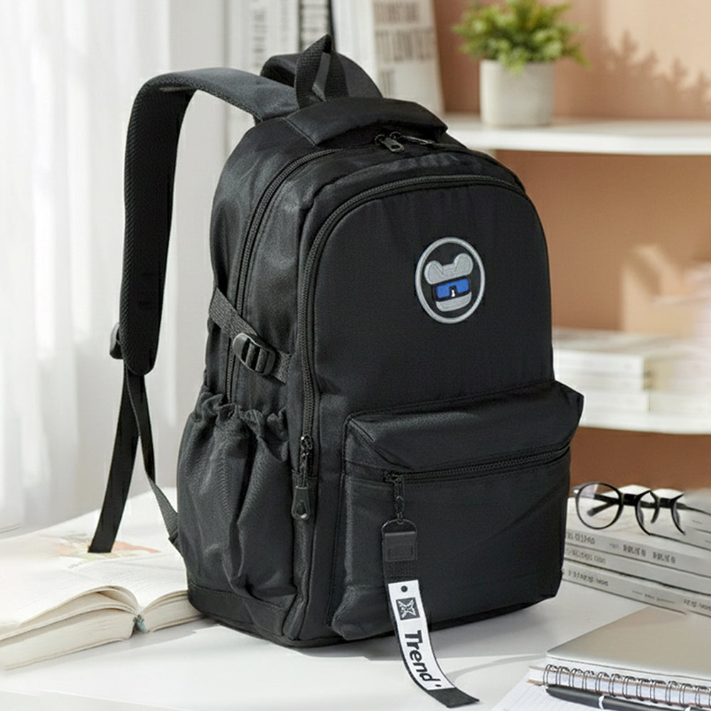 Solid Black Ted Glasses Badge School Backpack for Older Kids & Teens