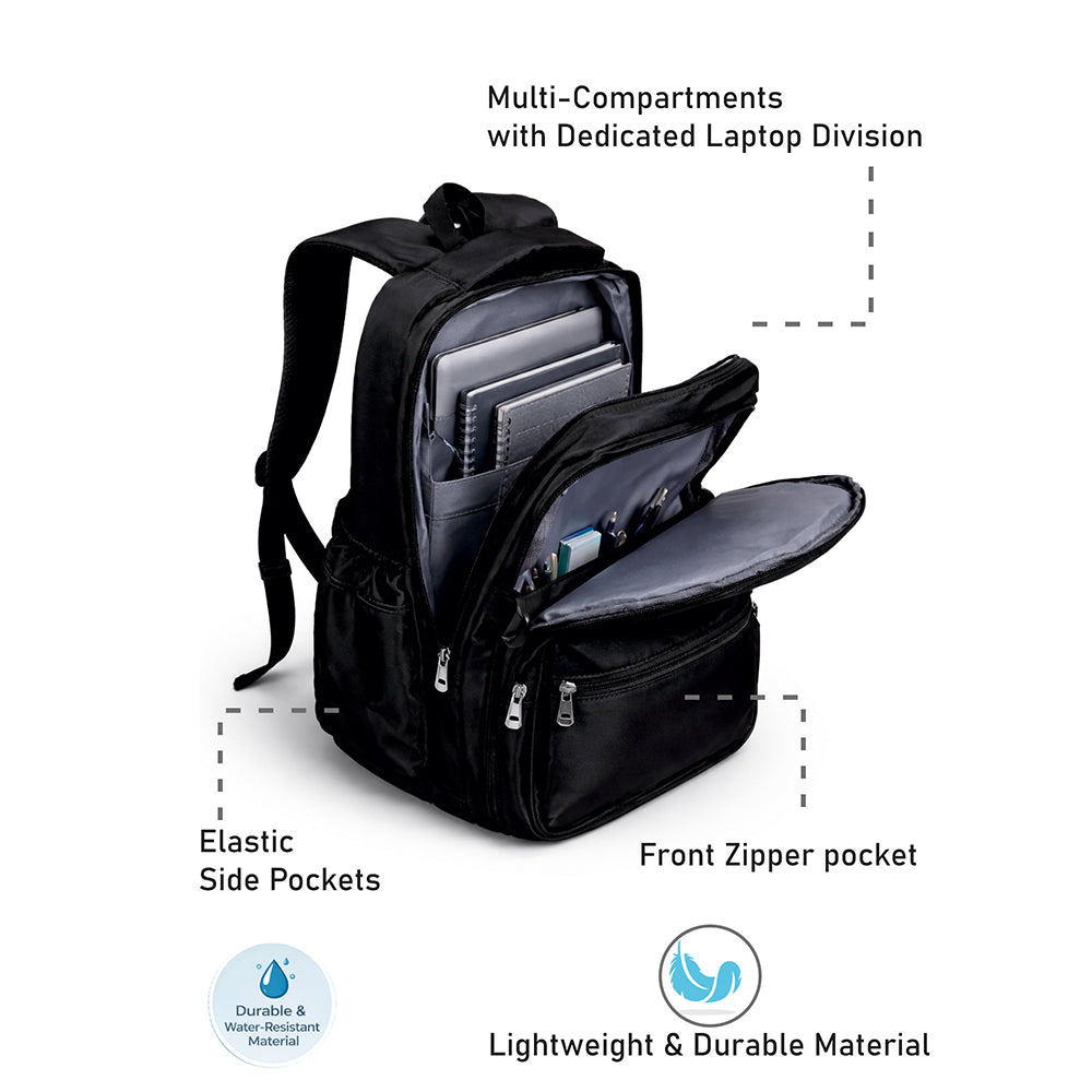 Solid Black Ted Glasses Badge School Backpack for Older Kids & Teens