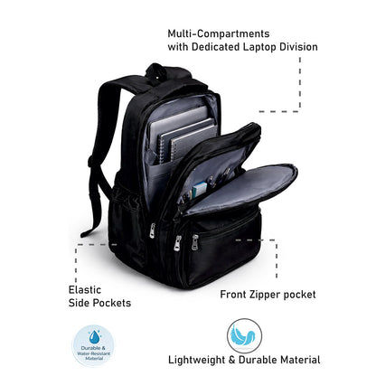 Solid Black Ted Glasses Badge School Backpack for Older Kids & Teens