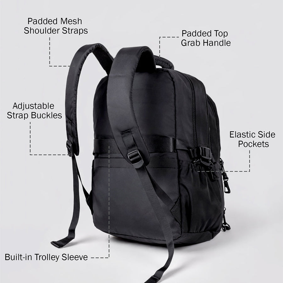 Solid Black Ted Glasses Badge School Backpack for Older Kids & Teens