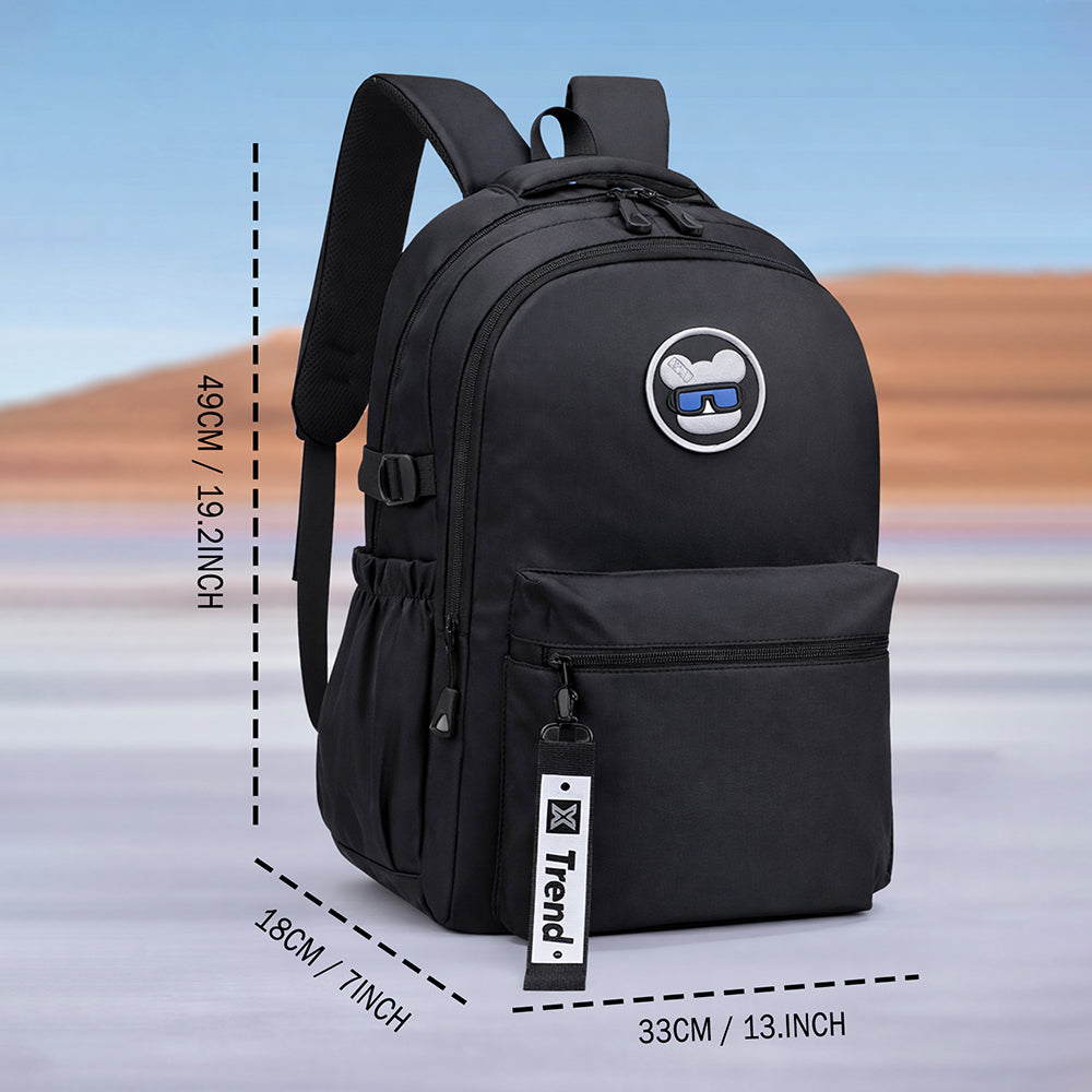 Solid Black Ted Glasses Badge School Backpack for Older Kids & Teens