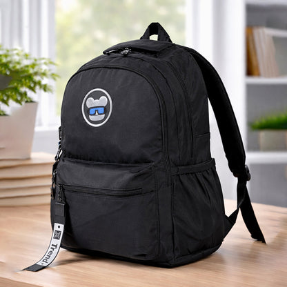 Solid Black Ted Glasses Badge School Backpack for Older Kids & Teens